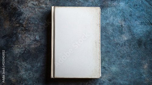 blank white book on rustic blue concrete background for mockup or design template