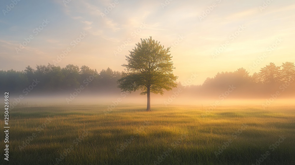 A Solemn, Serene Sunrise: The Lone Tree Silhouetted Against a Vibrant Field of Tall Grass and Morning Skies for Enchanting Backgrounds and Textures A Solemn, Serene Sunrise: The Lone Tree Silhouetted Against a Vibrant Field of Tall Grass and Morning Skies for Enchanting Backgrounds and Textures