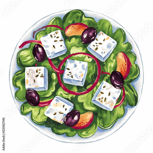 Hand-Drawn Greek Salad with Feta and Olives