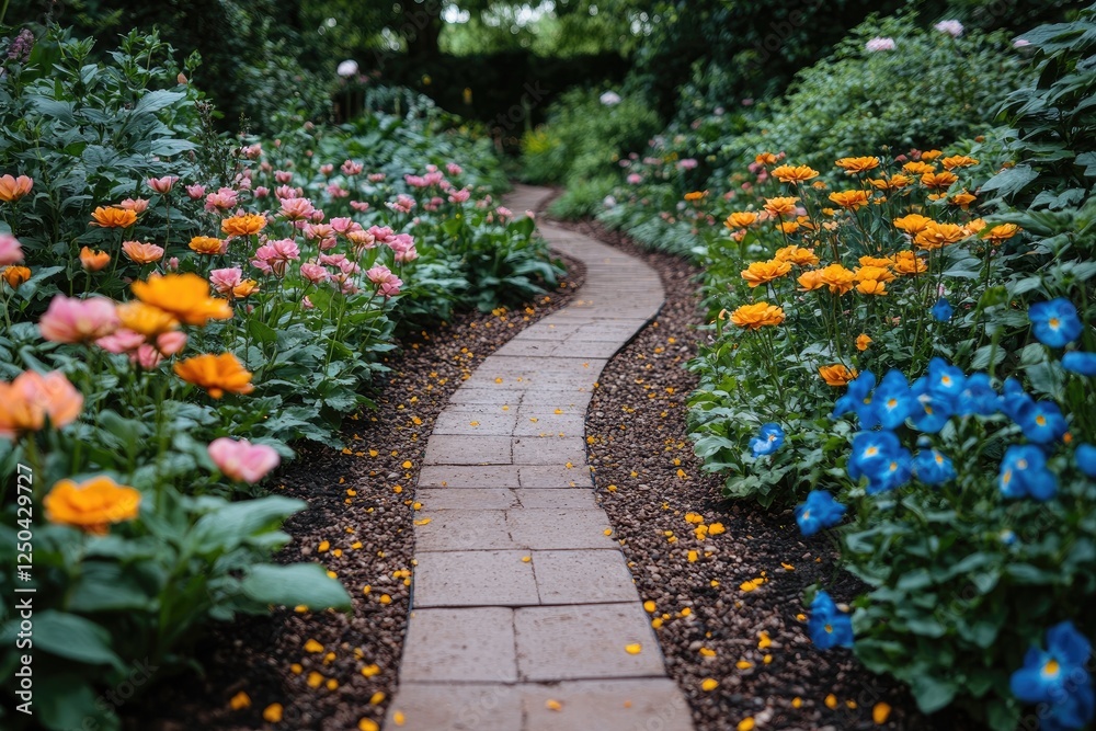 Obraz premium Vibrant garden path with colorful blooms