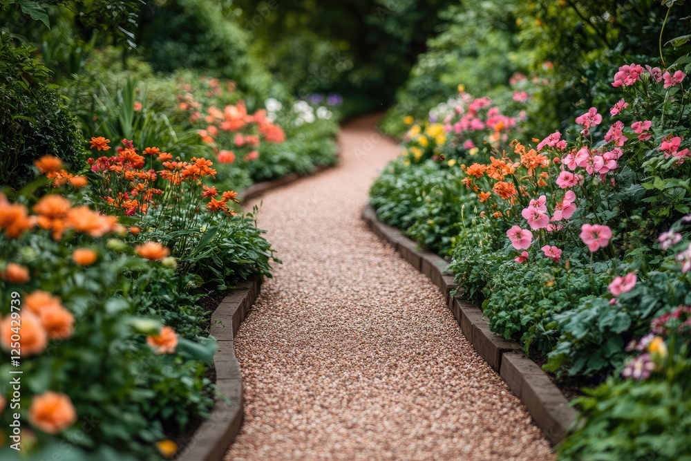 Fototapeta premium Vibrant garden pathway with blooming flowers