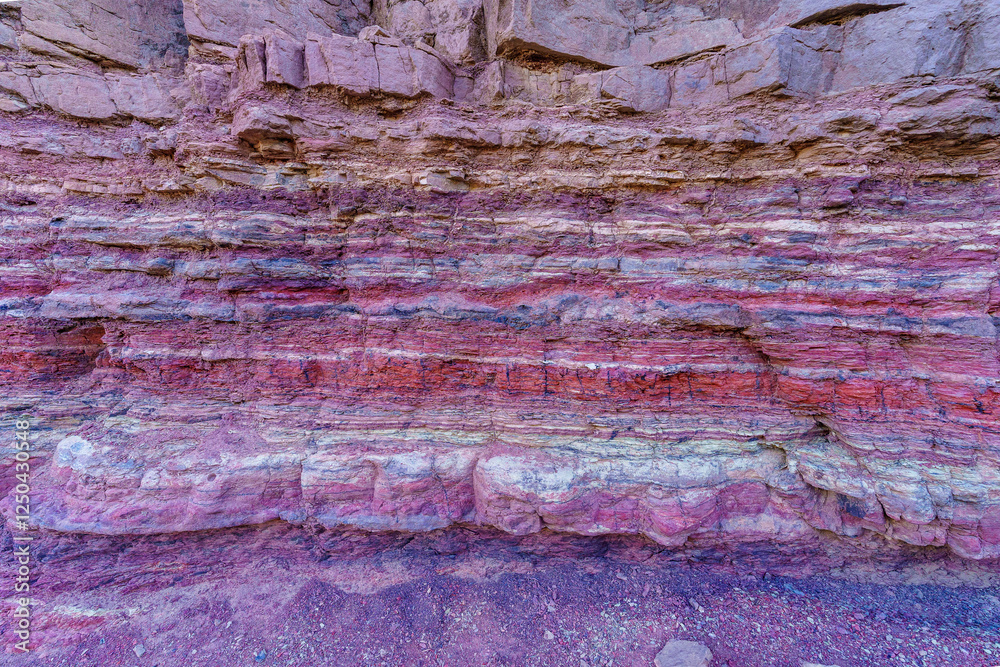 Layered rock formation in Timna desert park