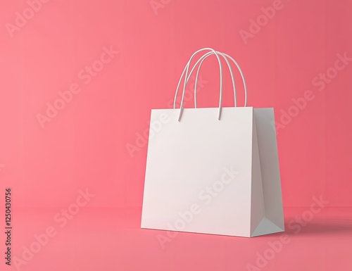 White shopping bag on pink background photo
