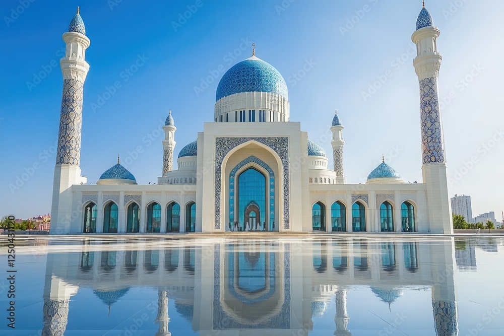 Obraz premium Majestic blue mosque reflecting in tranquil pool