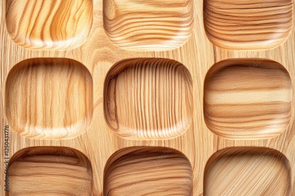 Obraz premium Abstract Wooden Organizer Studio Shot - Natural wood texture, compartmentalized design, organized storage, handcrafted detail, minimalist aesthetic.