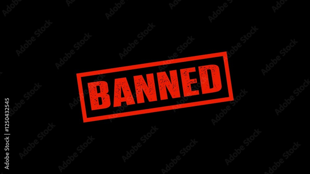 Animated Banned Rubber Stamp Icon. Banned sign 4k video footage.