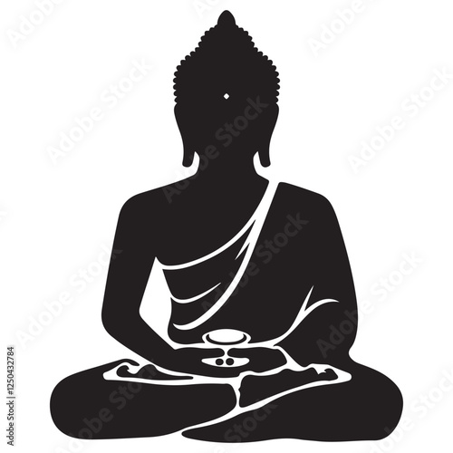 Buddha silhouette of meditating buddah statue. black and white flat style isolated buddha sitting in lotus position. Vector illustration