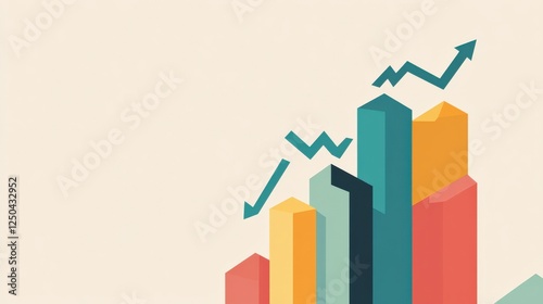 Colorful Bar Chart Graphic Showing Business Growth with Trend Lines and Light Background