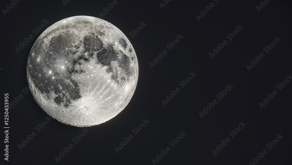 Obraz premium Luminous half moon against a deep black background showcasing intricate surface textures in stunning high definition clarity.