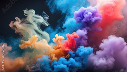 Vibrant abstract colorful smoke swirling in artistic patterns against a dark background creating a mesmerizing visual effect