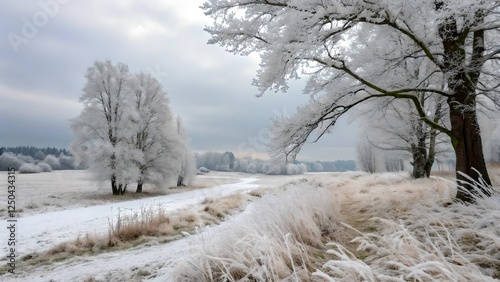 Winter Wonderland Frosty Trees and Snow Covered Fields