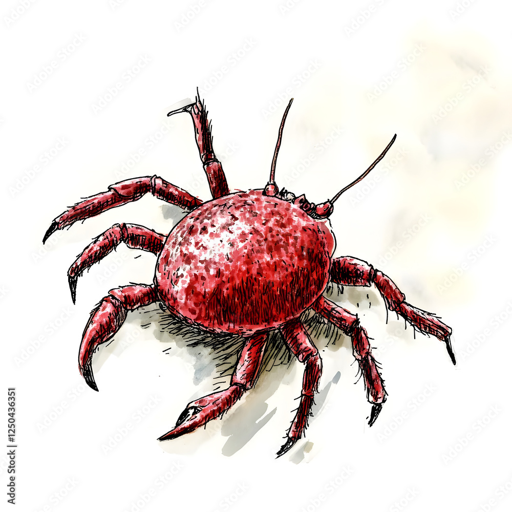 Vibrant Red Crab with Spiky Exoskeleton in Surreal Underwater Setting