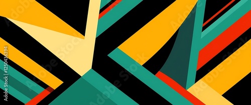 A highly saturated photograph of a stylish geometric background featuring bold contrasting colors and sharp lines, reminiscent of 1960s graphic design.