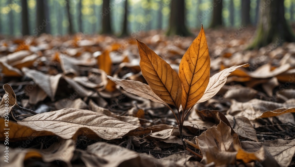 Closeup of dry textured leaves on forest floor with vibrant autumn colors creating a serene natural ambiance in soft lighting. Closeup of dry textured leaves on forest floor with vibrant autumn colors creating a serene natural ambiance in soft lighting.