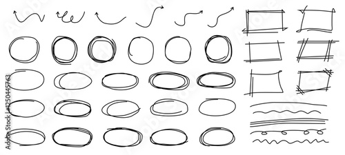 Hand drawn doodle collection. contain such circle, elipse, arrow, square, oval and marks.
vector illustration. editable file 