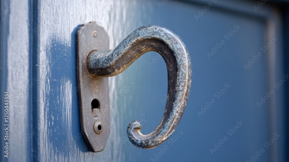 aged hook on the blue wooden door design for protection concept aged hook on the blue wooden door design for protection concept