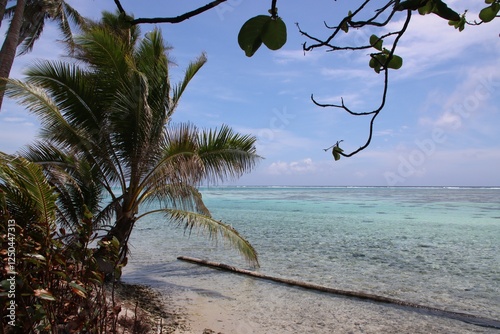 View of the lagoon from Motu Mahaea, Taha'a Island, Society Islands, French Polynesia.