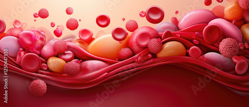 Dynamic blood cell movement within arterial wall layers a zoomed-in flat design illustration for medical education photo