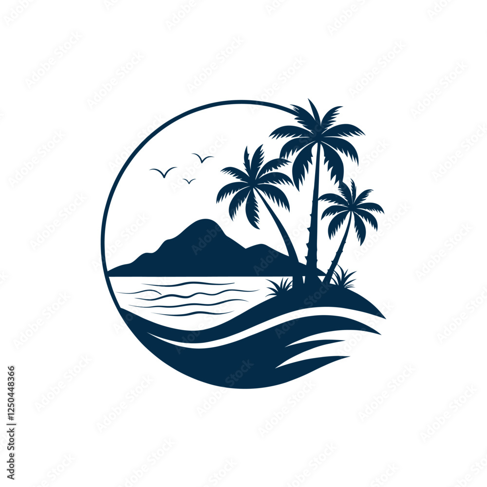 Obraz premium island Beach silhouette logo vector line art logo design