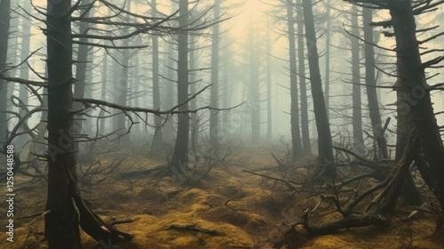 Eerie Foggy Forest: Mystical Misty Woodscape Photography photo