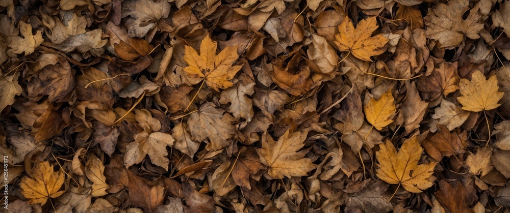 Dense carpet of brown and yellow autumn leaves creating a natural textured background ideal for seasonal themes and nature concepts. Dense carpet of brown and yellow autumn leaves creating a natural textured background ideal for seasonal themes and nature concepts.
