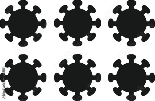 A clean and minimalist design featuring six black virus icons, perfect for infographics, websites, or educational materials related to virology or public health.