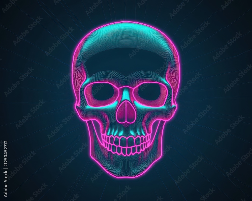 A vibrant illustration of a skull featuring neon outlines in blue and pink, showcasing intricate details against a dark backdrop. Ideal for design and art enthusiasts A vibrant illustration of a skull featuring neon outlines in blue and pink, showcasing intricate details against a dark backdrop. Ideal for design and art enthusiasts