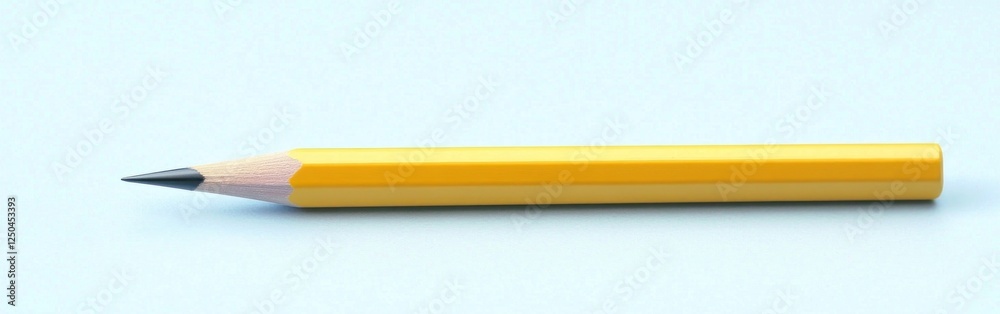 Single Yellow Pencil Against Light Blue Background Single Yellow Pencil Against Light Blue Background