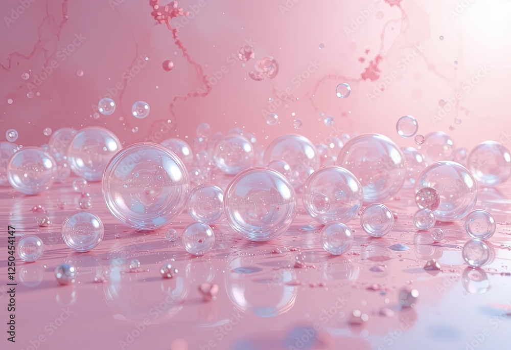 Delicate Pastel Bubbles on a Pink Background, Perfect for Skincare Products Delicate Pastel Bubbles on a Pink Background, Perfect for Skincare Products