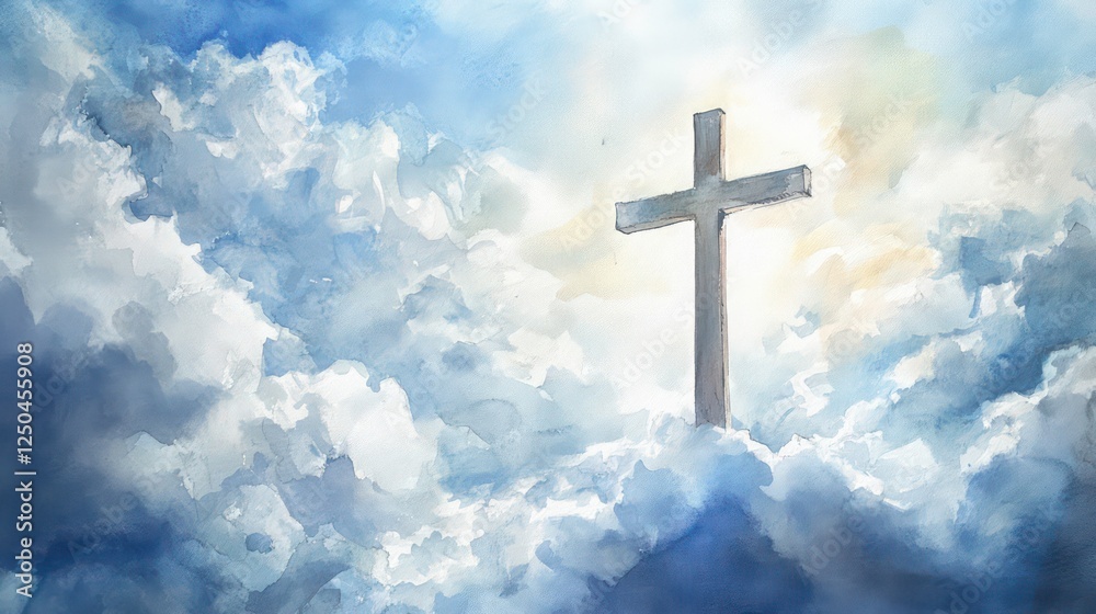 Cross in the Clouds, Watercolor, Christian Art, Spiritual, Religion, Faith, Hope Cross in the Clouds, Watercolor, Christian Art, Spiritual, Religion, Faith, Hope