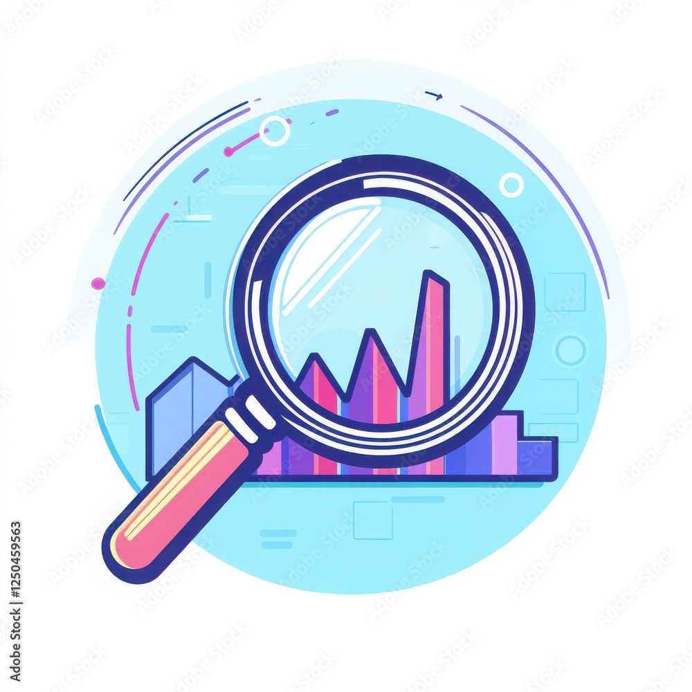 Stylized Data Analytics with Magnifying Glass Illustration Stylized Data Analytics with Magnifying Glass Illustration