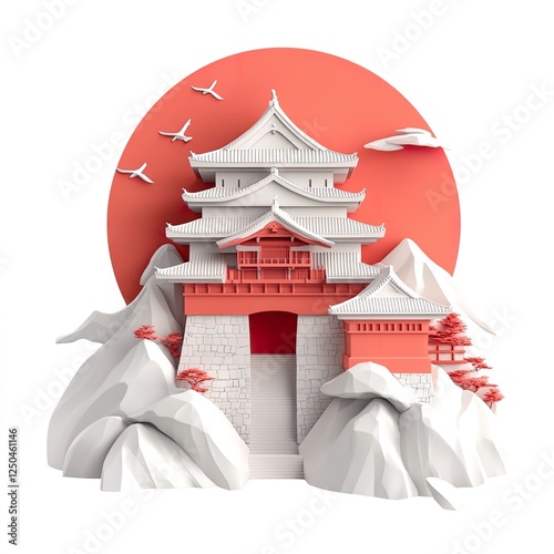 Kingdom of Japan 3D city landscape on white background