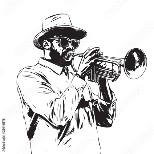 man in a hat playing a trumpet