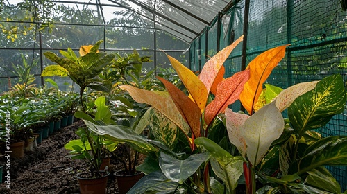 Colorful plants in a greenhouse photo