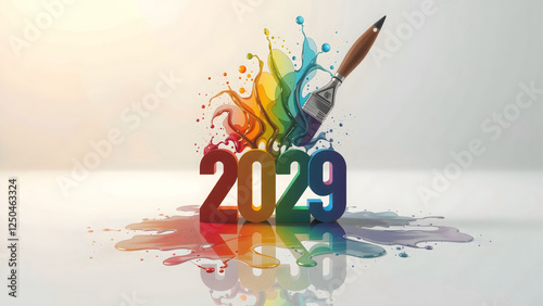 Creative Happy New Year 2029 with Paint Strokes
