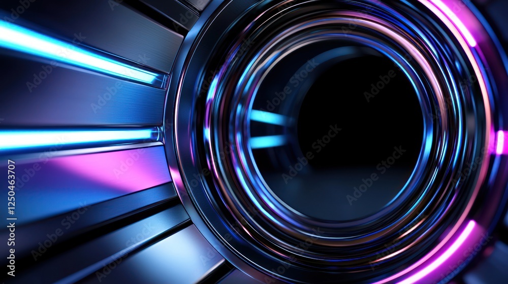 Abstract neon rings, futuristic tunnel, dark background, digital art, website banner Abstract neon rings, futuristic tunnel, dark background, digital art, website banner