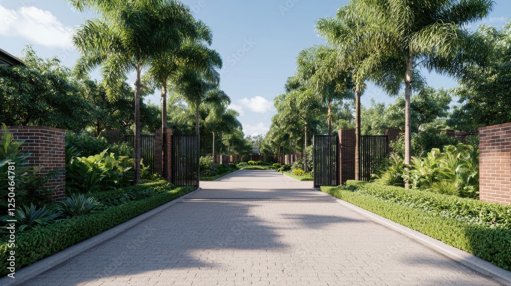 Serene Gated Community Entrance with Lush Front Yard and Secure Access Points Serene Gated Community Entrance with Lush Front Yard and Secure Access Points