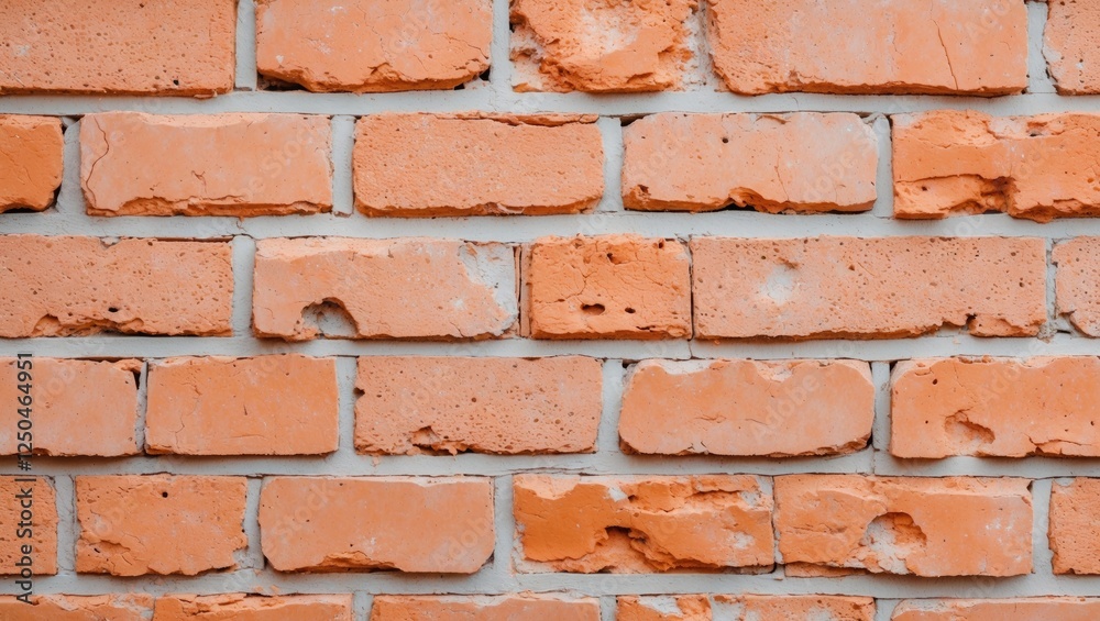 Close-up view of a textured light-orange brick wall showcasing uneven surfaces and natural weathering details Close-up view of a textured light-orange brick wall showcasing uneven surfaces and natural weathering details