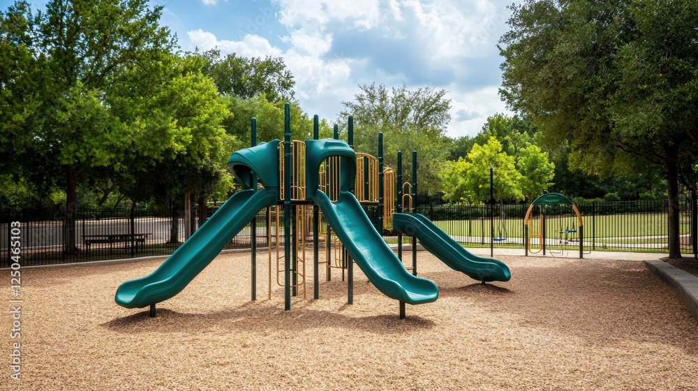Gated Suburban Community with Tree Lined Streets and Playgrounds for Families and Children Gated Suburban Community with Tree Lined Streets and Playgrounds for Families and Children