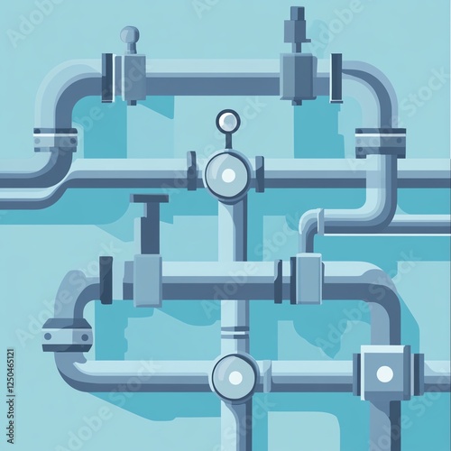 An abstract depiction of interconnected industrial pipes and valves.