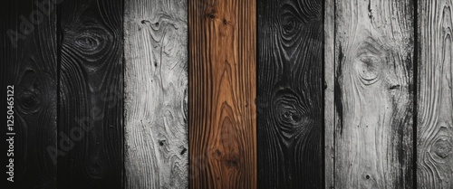 Abstract black and white teak wood texture with contrasting brown highlights for artistic backgrounds and design projects. photo