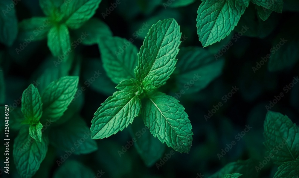 Vibrant Fresh Mint Leaves Close-Up, Lush Green Mint Herb Gardening, Natural Background, Aromatic Plant Foliage Texture for Culinary or Medicinal Use, Vibrant Fresh Mint Leaves Close-Up, Lush Green Mint Herb Gardening, Natural Background, Aromatic Plant Foliage Texture for Culinary or Medicinal Use,