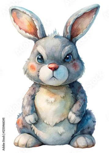 Cute watercolor rabbit illustration, adorable character design, vibrant colors, children's book art, playful style.