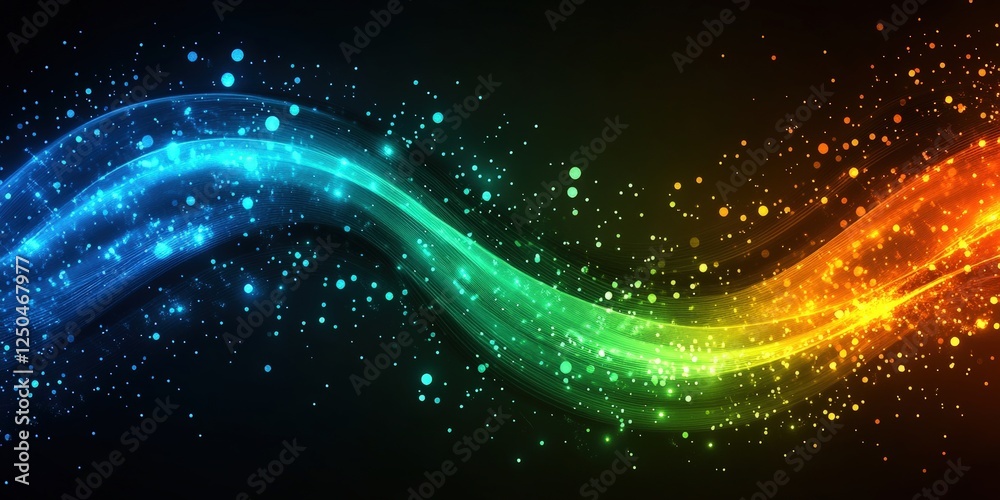 Obraz premium Dynamic Futuristic Background Featuring Colorful Waves of Light with Sparkling Particles for Modern Designs and Creative Projects