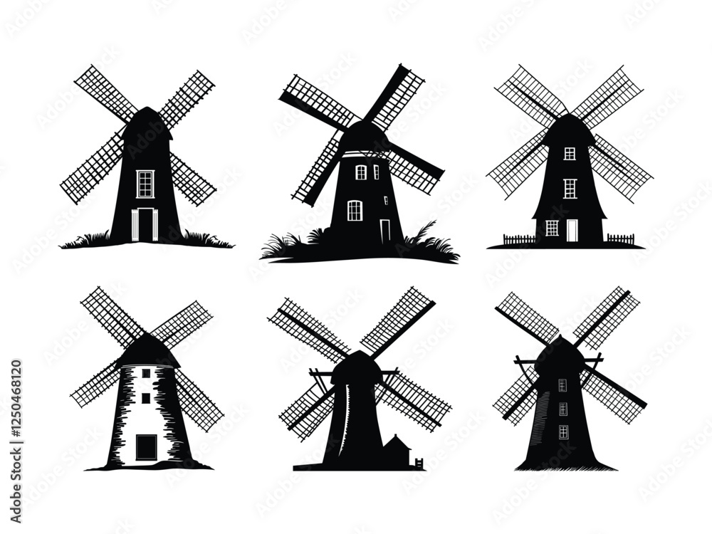 Fototapeta premium Windmill Silhouettes for Eco-Friendly Designs