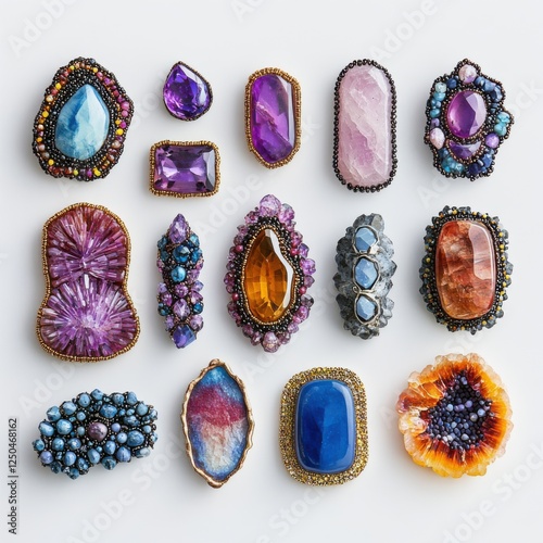 Colorful and Intricately Designed Gemstone Brooches Collection