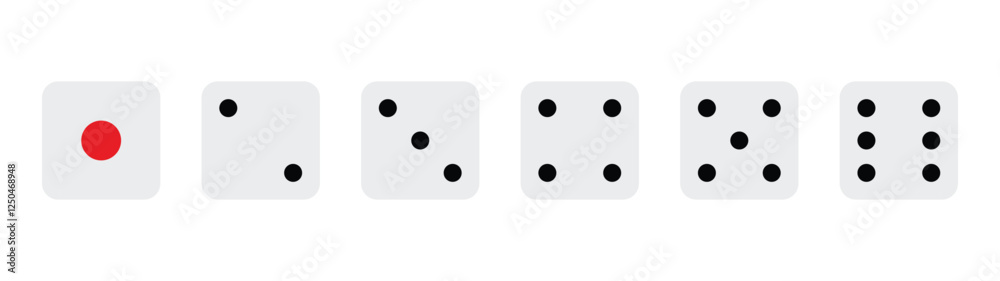 Classic roll dice icons set. Black red white game dice cubes from one to six dots. Gambling objects to play in casino, poker. Six faces of cube. Traditional dice with numbers of dots from 1 to 6 Classic roll dice icons set. Black red white game dice cubes from one to six dots. Gambling objects to play in casino, poker. Six faces of cube. Traditional dice with numbers of dots from 1 to 6