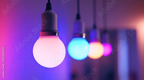 Abstract close-up of colorful light bulbs illuminating a modern interior