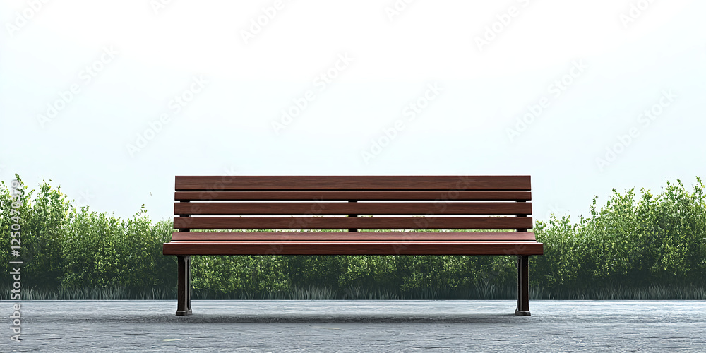 A simple urban bench with slats, front view, perspective view, rendered in a realistic style, 3D rendering, created in C4D, Blender, or OC Renderer, with a bright background and a city street A simple urban bench with slats, front view, perspective view, rendered in a realistic style, 3D rendering, created in C4D, Blender, or OC Renderer, with a bright background and a city street