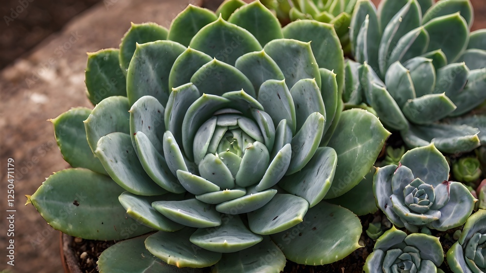 Lush Green Succulents in Potted Arrangement Lush Green Succulents in Potted Arrangement